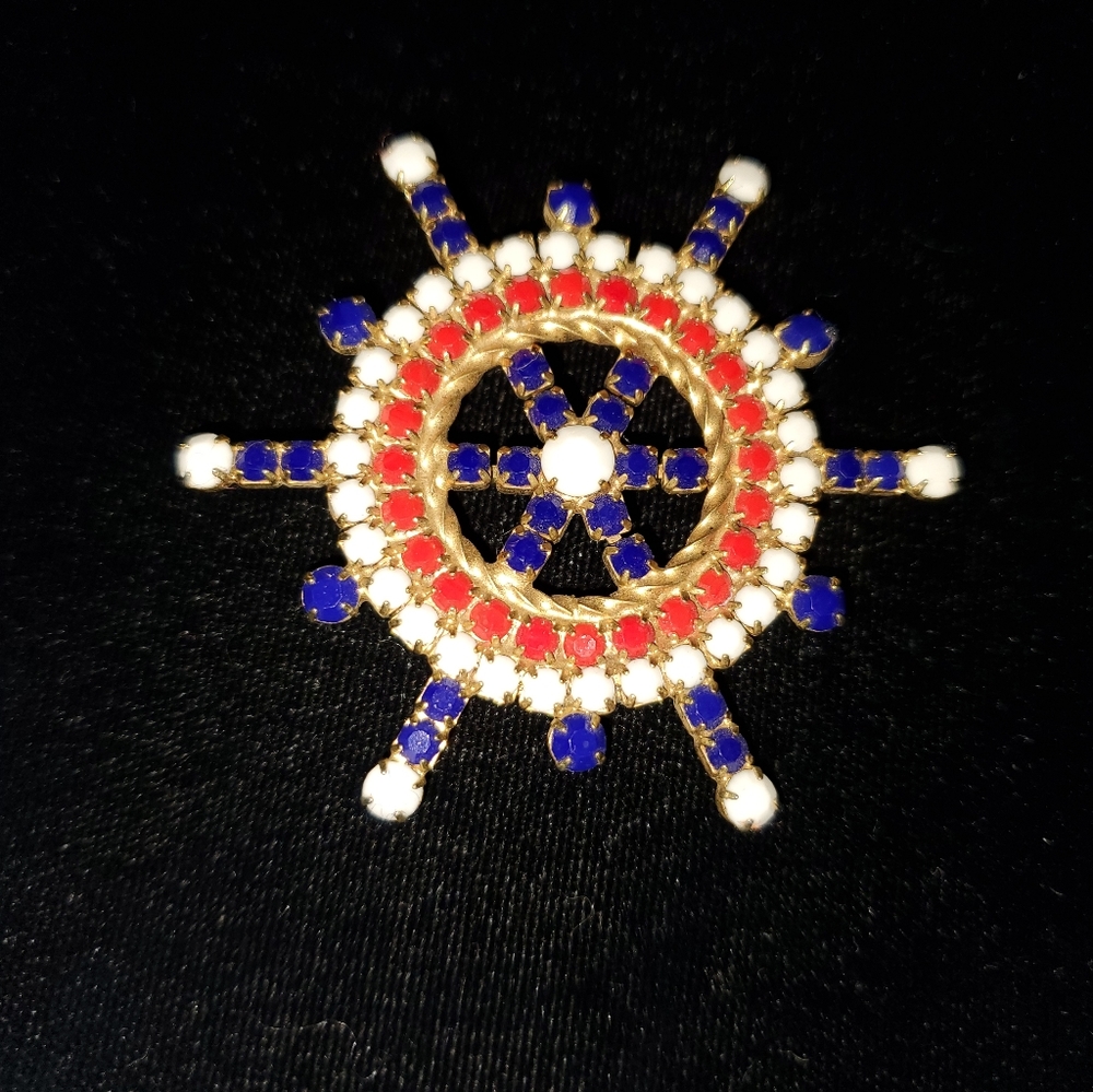 Patriotic Ships Wheel Brooch